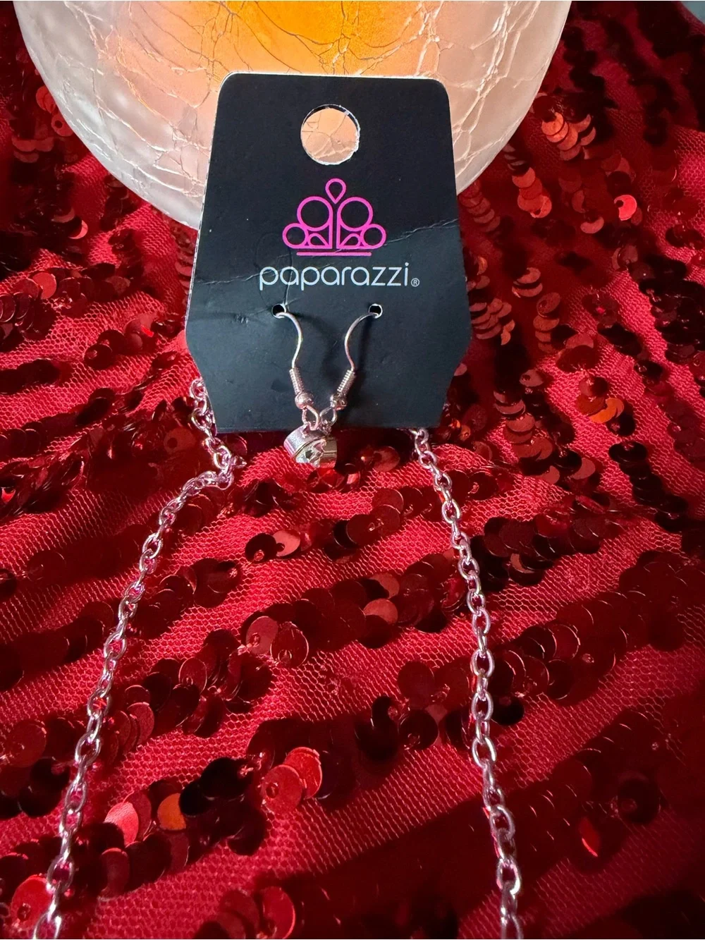 Crystal Bow Pendant Necklace - pink metal